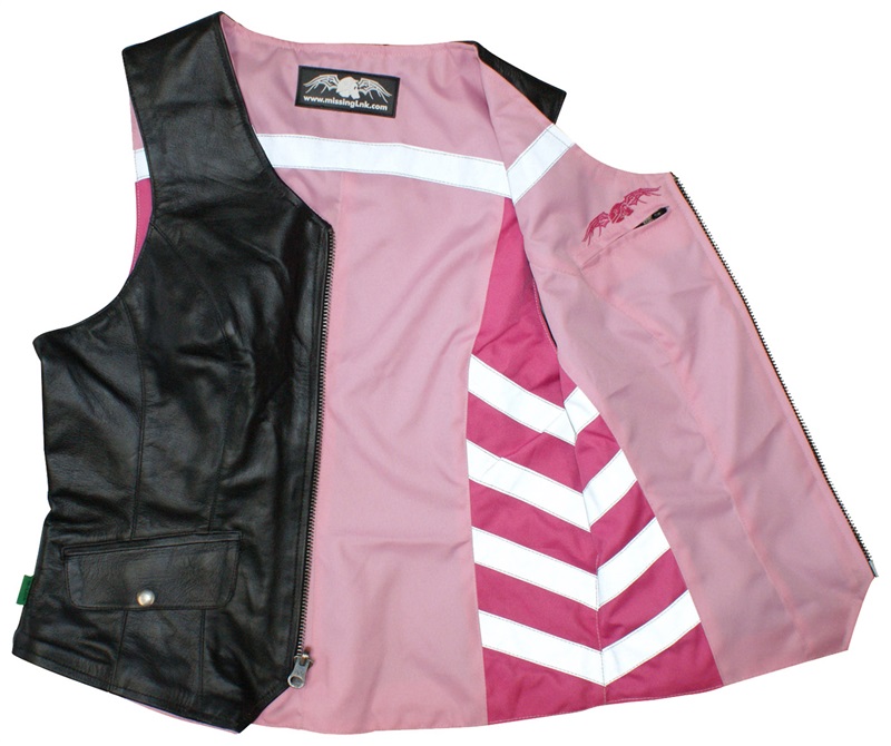 Women's Leather Motorcycle Vest 5XL Pink Bullet-Proof Zip Style